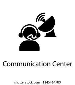 A call center representative and satellite dish together giving meaning to communication satellite 