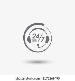 Call center round the clock icon with shadow, monochrome style, vector
