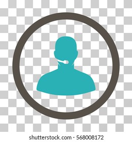 Call Center rounded icon. Vector illustration style is flat iconic bicolor symbol inside a circle, grey and cyan colors, transparent background. Designed for web and software interfaces.
