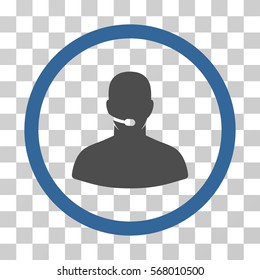 Call Center rounded icon. Vector illustration style is flat iconic bicolor symbol inside a circle, cobalt and gray colors, transparent background. Designed for web and software interfaces.