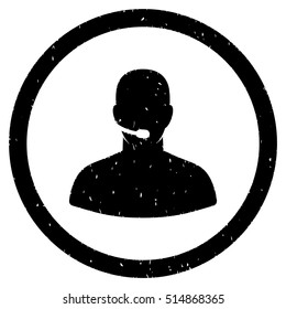 Call Center rubber seal stamp watermark. Icon symbol inside circle frame with grunge design and dirty texture. Scratched vector black ink emblem on a white background.