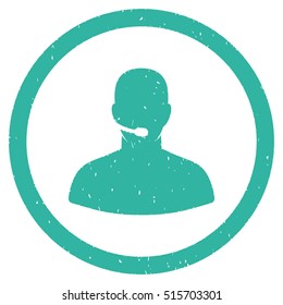Call Center rubber seal stamp watermark. Icon symbol inside circle frame with grunge design and corrosion texture. Scratched vector cyan ink sticker on a white background.