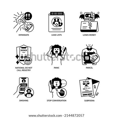 Call Center Scam Icon Set Glyph Style