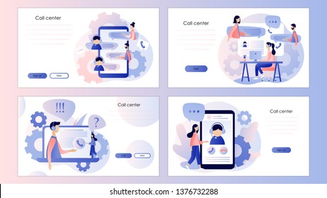 Call center. Screen template for mobile smart phone, landing page, template, ui, web, mobile app, poster, banner, flyer. Flat style. Vector illustration