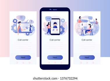 Call center. Screen template for mobile smart phone. Flat style. Vector illustration