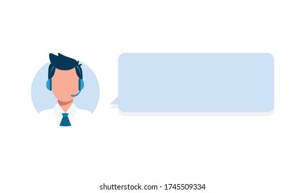 Call center service with blank text message isolated on white background. Customer operator man character icon. Vector stock