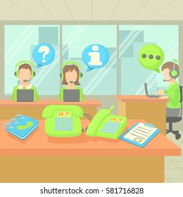 Call center service concept set. Cartoon illustration of call center service vector concept for web