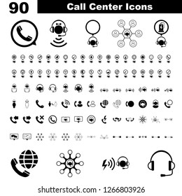 Call center service icon image set. Concept of help, support, chat, online and communication. Symbolizing all kind off call types including emergency, complaint, telemarketing and technology.