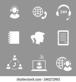 Call center service icons set  isolated vector  illustration