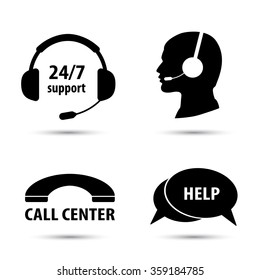 Call center service icons set