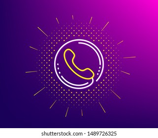 Call center service line icon. Halftone pattern. Phone support sign. Feedback symbol. Gradient background. Call center line icon. Yellow halftone pattern. Vector