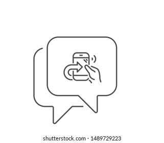 Call center service line icon. Chat bubble design. Share phone call sign. Feedback symbol. Outline concept. Thin line share call icon. Vector