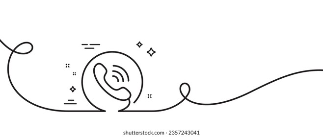 Call center service line icon. Continuous one line with curl. Phone support sign. Feedback symbol. Call center single outline ribbon. Loop curve pattern. Vector