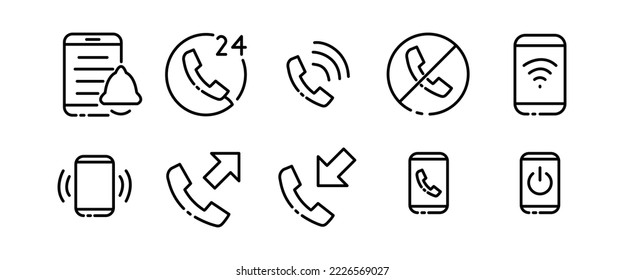 Call center services set icon. Phone, landline, speech bubble, planet, worldwide, online, contact us, 24, around the clock. Hotline concept. Vector black set icon on a white background for Business