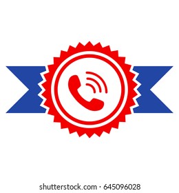 Call Center Stamp With Ribbons flat vector icon. An isolated illustration on a white background.