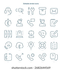 Call Center stroke icon. Call Center line icon set. editable stroke icon pack