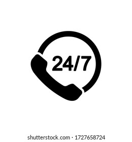 Call center support 24 7 vector icon in black on isolated white background. EPS 10 vector.