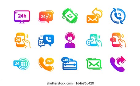 Call center, Support and Chat message. Processing icons. 24 hour service classic icon set Gradient patterns. Quality signs set. Vector