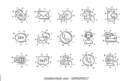 Call center, Support and Chat message. Processing line icons. 24 hour service linear icon set Geometric elements. Quality signs set. Vector