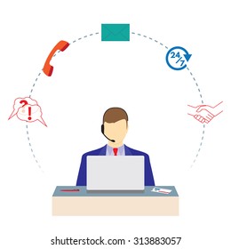 Call center. Support service. Concept flat illustration. Elements for design.