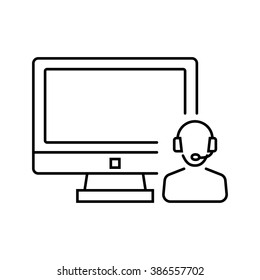 Call center, system administrator icon in thin line style. Vector illustration.