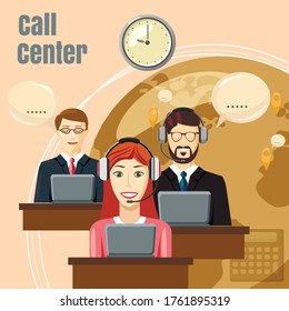 Call center team concept. Cartoon illustration of call center team vector concept for web