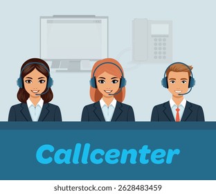 Call Center Team Illustration – Customer Support Agents with Headsets in Modern Office - Powered by Shutterstock - Get 15% off with code: PIKWIZARD15