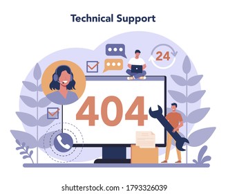 Call center or technical support concept. Idea of customer service. Support clients and help them with problems. Providing customer with valuable information. Vector illustration in flat style