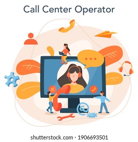 Call center or technical support concept. Idea of customer service. Support clients and help them with problems. Providing customer with valuable information. Vector illustration in flat style