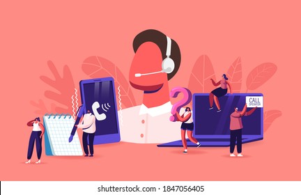 Call Center, Technical Support or Customer Service Staff in Headset Working on Computer. Operator and Client Communication, Specialist Solve Clients Problems Online. Cartoon People Vector Illustration