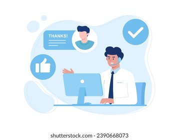 call center and technical support for customers, online consultation trending concept flat illustration