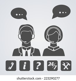 Call center or technical support icons collection. Vector illustration