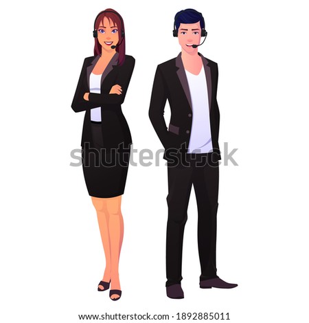 Call center technical support man and woman team Premium Vector