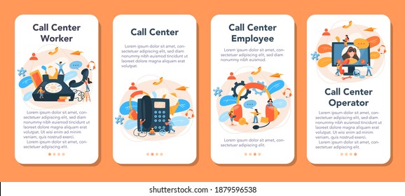 Call center or technical support mobile application banner set. Idea of customer service. Support clients and providing customer with valuable information. Vector flat illustration