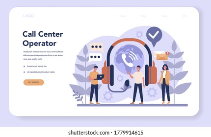 Call center or technical support web banner or landing page. Idea of customer service. Support clients and help them with problems. Providing customer with valuable information. Vector illustration