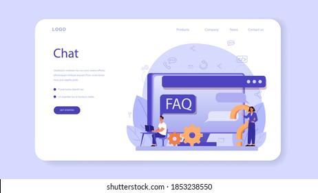 Call center or technical support web banner or landing page. Idea of customer service. Support clients and help them with problem. Providing customer with valuable information. Vector illustration