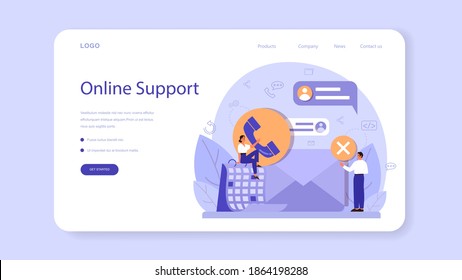 Call center or technical support web banner or landing page. Idea of customer service. Support clients and help them with problem. Providing customer with valuable information. Vector illustration
