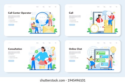 Call center or technical support web banner or landing page set.