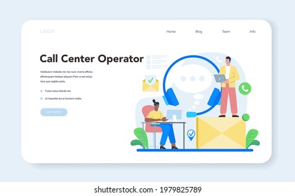 Call center or technical support web banner or landing page. Idea of customer service. Clients support providing them with valuable information. Vector flat illustration