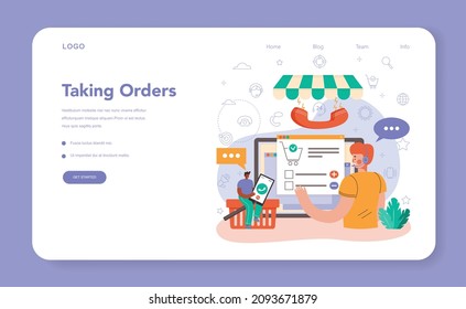 Call center or technical support web banner or landing page. Idea of a customer service. Consultant helps a customer providing them with valuable information. Vector illustration in flat style