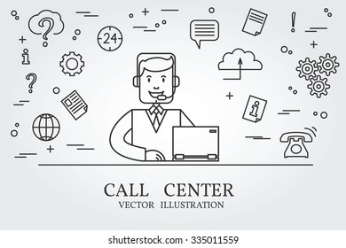 Call center thin line design. Vector illustration.