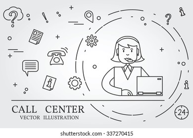 Call center thin line design. Vector.