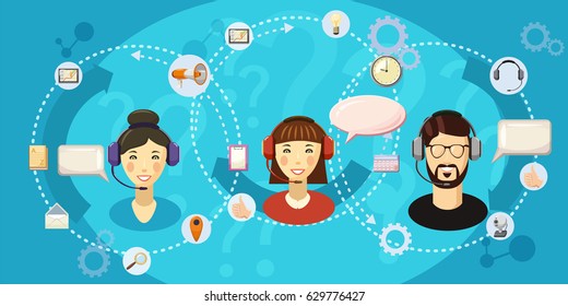 Call center touch horizontal concept. Cartoon illustration of call center touch banner horizontal vector for web