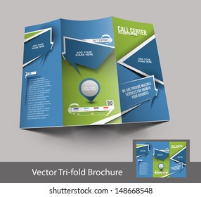 Call Center Tri-fold brochure design, vector illustartion