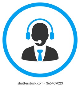 Call Center vector icon. Style is bicolor flat circled symbol, blue and gray colors, rounded angles, white background.