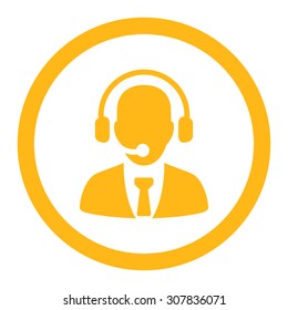 Call center vector icon. This rounded flat symbol is drawn with yellow color on a white background.