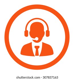 Call center vector icon. This rounded flat symbol is drawn with orange color on a white background.