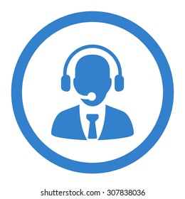 Call center vector icon. This rounded flat symbol is drawn with cobalt color on a white background.