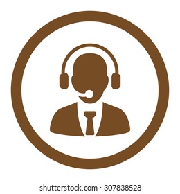 Call center vector icon. This rounded flat symbol is drawn with brown color on a white background.