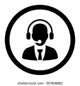 Call center vector icon. This rounded flat symbol is drawn with black color on a white background.